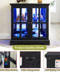 30 Inch Glass Curio Display Cabinet with LED lighting, black, featuring two lattice doors showcasing tableware, adjustable shelves