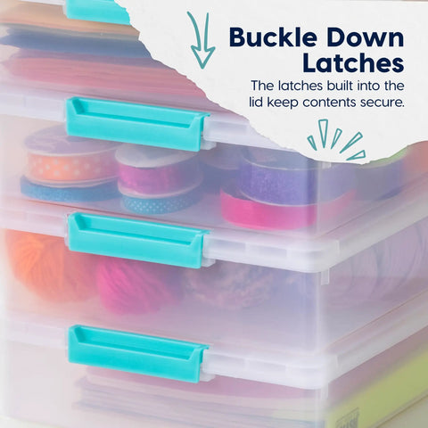 Premium Clear Storage Bins With Reliable Snap Lids 6 Quart Plastic Organizer Containers 4 Pack Made In Usa For Office Documents Notebooks And Files Gonna Keep Your Shelves Neat Straight Up A Must Have