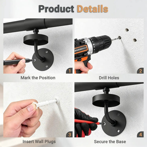 Hella Tough Adjustable Stair Handrail With Custom Cut Industrial Steel Finish Weatherproof Indoor Outdoor Grab Bar installation process steps