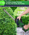 Person using Cordless Hedge Trimmer With Battery And Charger For Quick Yard Work 20V Power Tool 22 Inch Dual Action Blade on bush
