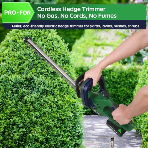 Person using Cordless Hedge Trimmer With Battery And Charger For Quick Yard Work 20V Power Tool 22 Inch Dual Action Blade on bush