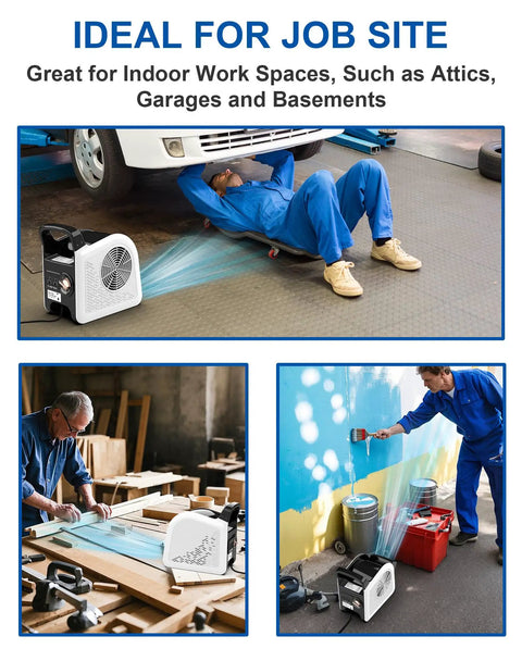 Air Mover Blower Fan With Three Speeds And Two AC Outlets in garage, workshop, and job site settings