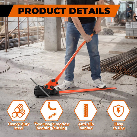 Man using 2 In 1 Rebar Bender And Cutter All In One Handheld Metal Bending And Cutting Tool for construction