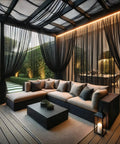 Outdoor seating area with Extra Wide Outdoor Curtains Waterproof Black Voile Mesh Screen Bug Netting For Patio Porch Balcony Pergola