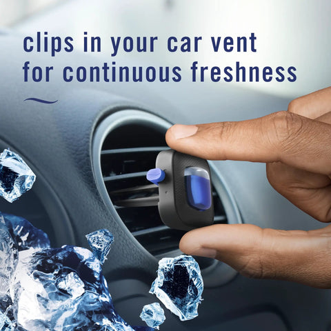 Top Tier Car Air Freshener Vent Clip With Platinum Ice Scent in car vent for continuous freshness and road odor elimination.