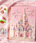 Dope 3D Castle Beaded Art Kit With Pearl Painting shown with step-by-step guide on pink canvas, perfect for beginners and decor.