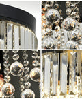 Close-up of crystal details on Black 9 Light Crystal Chandelier Modern Semi Flush Ceiling Light Fixture For Entryway Bedroom Living Room