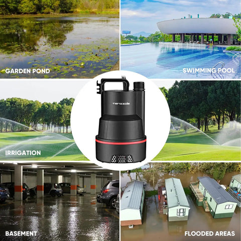 Heavy Duty 1/3 HP Submersible Sump Pump for Fast Water Removal in various settings like pond, pool, irrigation, basement flooding