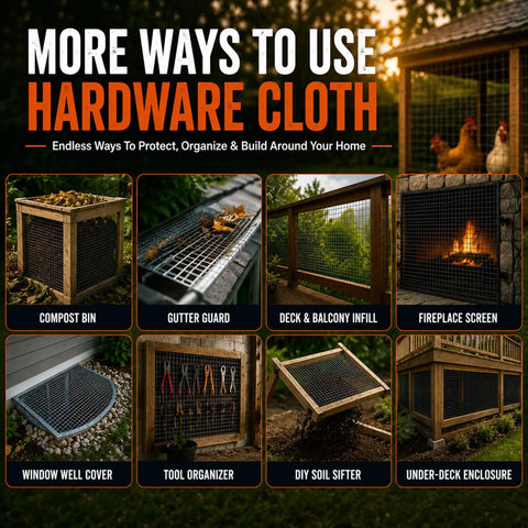 No Nonsense Heavy Duty Half Inch Hardware Cloth 24 X 50 Feet Roll in various uses like compost bins and gutter guards.