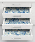 Open drawers lined with Indigo Empress Garden Peel And Stick Wallpaper Blue Floral Look For Walls Easy Application And Repositionable
