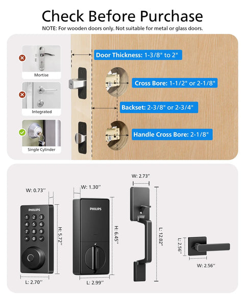 Wi-Fi Smart Door Lock With Handle Set And Keypad Deadbolt For Front Door Fingerprint Keyless Entry App Remote Control diagram