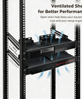 Heavy Duty Double Stack 19 Inch 1U Rackmount Bracket For Mini Pc Server Enclosure showing ventilated shelf with open slots.