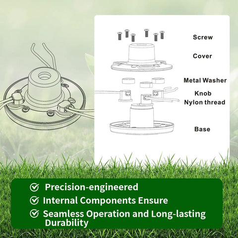 Diagram of Universal Weed Eater Head With 12pc 11in.095 Triangle Trimmer Line For Easy Install, showing components and labels