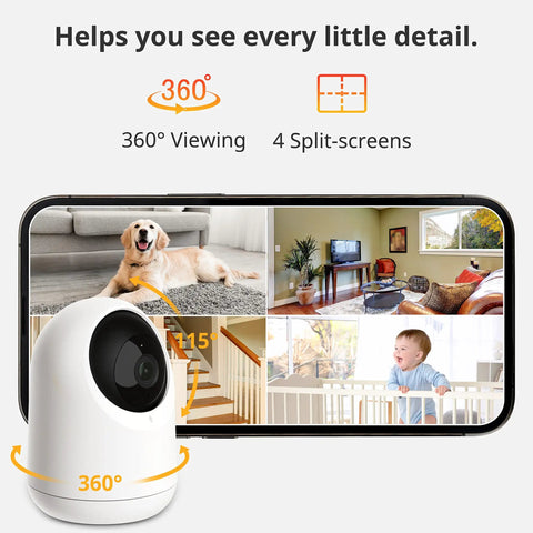 Pan Tilt 2K Indoor Camera With Thermometer Hygrometer And Hub Mini All In One Smart Home Surveillance Kit with 360° view display