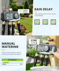 Four Zone Sprinkler Timer With Programmable Start Times, Durations And Frequencies For Each Zone, Rain Delay, Manual And Auto Watering