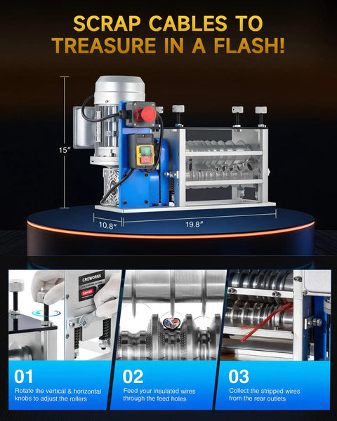 Heavy Duty Automatic Wire Stripping Machine With Eleven Channels And 550W Motor, showcasing controls and cable feed area.