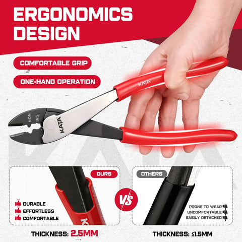 Built Tough Heavy Duty Wire Crimpers And Cutter For 10 To 22 Awg Terminals, ergonomic one-hand design with comfortable grip.
