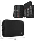 Double Layer Electronic Accessories Organizer Bag For Cables USB Drives And Gadgets, open view showing compartments, black