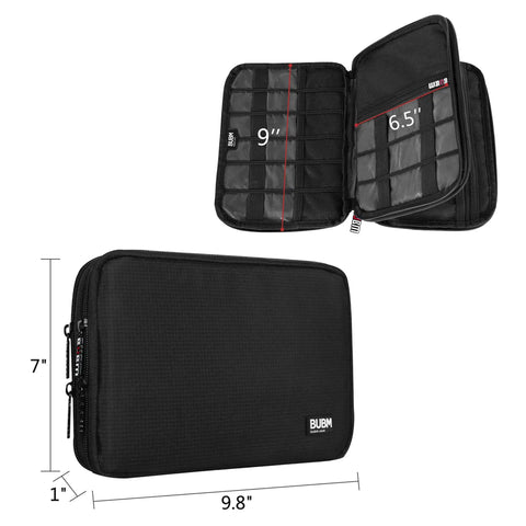 Double Layer Electronic Accessories Organizer Bag For Cables USB Drives And Gadgets, open view showing compartments, black