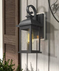 Two Pack Outdoor Wall Sconces, Waterproof Exterior Porch Lanterns with E26 Socket, anti rust matte black finish and seeded glass lampshade