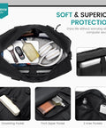 Open Go To Under Seat Travel Duffel Bag With Laptop Pocket 16x12x6 Inch Waterproof Oxford showing interior compartments.