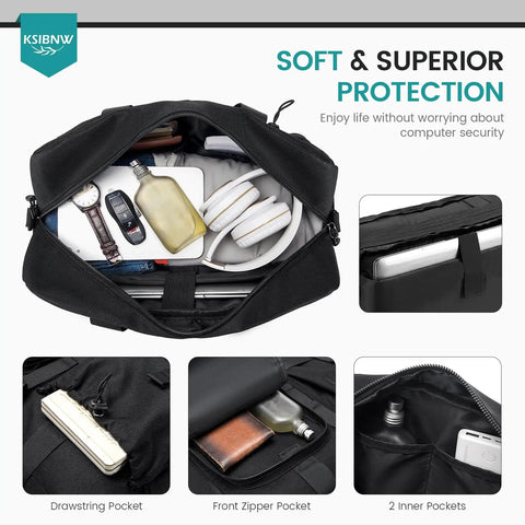 Open Go To Under Seat Travel Duffel Bag With Laptop Pocket 16x12x6 Inch Waterproof Oxford showing interior compartments.