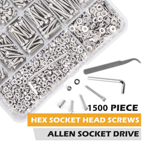 Beefy M3 Hex Socket Head Cap Screw Kit From 4mm To 30mm Stainless Steel Bolts With Nuts And Flat Washers Includes Allen Wrench And Curved Tweezers M3 Screws Assortment Set For Electronics RC DIY Projects in plastic organizer.