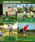 Collage of adults and kids using the Thickened Realistic Golf Putting Green 5 X 10 Ft Practice Mat For Indoor Outdoor.