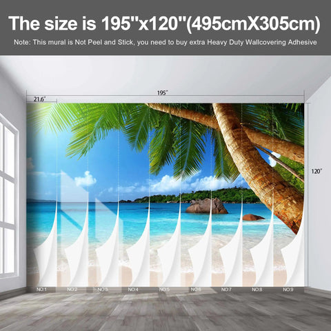Beachy Ocean Mural 195 By 120 Inches Large Fabric Wall Art With Palm Trees Beach Scene For Bedroom And Living Room Not Peel And Stick Heavy Duty Wall Decor