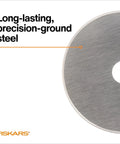 Close-up of 45mm Rotary Cutter Replacement Blades 5 Pack Ultra Sharp Precision Knives For Fabric Vinyl And Paper With Non Stick Coating.