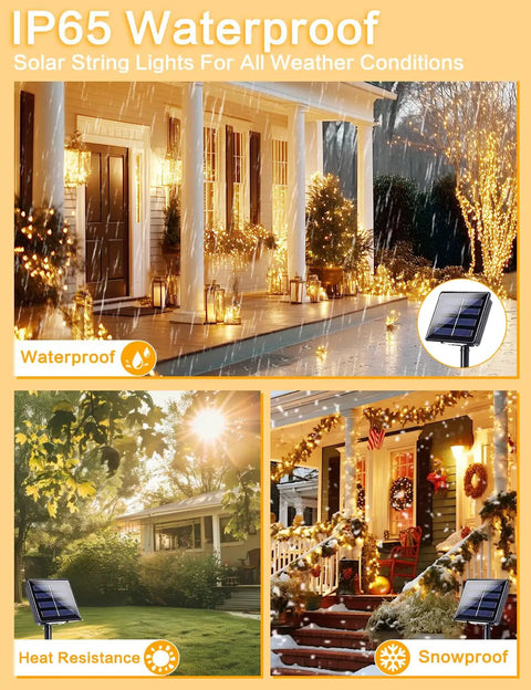 Two Pack 66ft Outdoor Solar String Lights With 200 LEDs Waterproof Copper Wire 8 Modes Warm White Twinkle Lights for Patio Decor