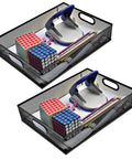 Beefy Heavy Duty Metal Mesh Desk Organizer Tray For A4 Files And Office Storage Large Capacity Box Set with supplies arranged inside.