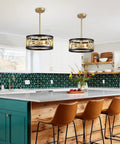 Three Light Modern Pendant Chandelier for Dining Room Kitchen Island Height Adjustable Metal Black and Gold Fixture
