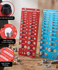 Nut And Bolt Size Finder And Thread Checker Kit With 62 Thread Sizes, 25 Metric And 25 SAE Gauges on a wooden table
