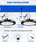 Bang For Your Buck 150W UFO LED High Bay Light With US Plug 22500LM IP65 showing easy installation options