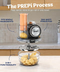 5 In 1 Kitchen Prep And Storage Bowl System Featuring Crinkle Slice And Shred Blades For Real Deal Meal Prep And Hosting Like A Champ With Secure Snap Lids, showcasing 500-watt power pod and clear bowl.