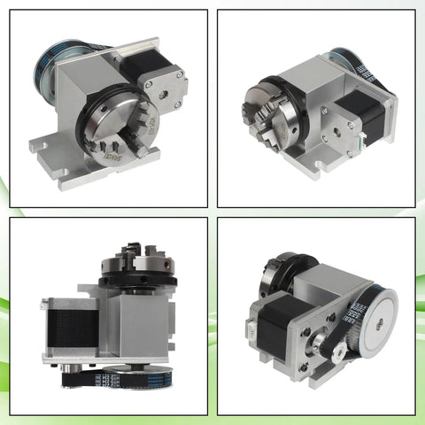 CNC Milling Machine Rotational Axis 4th Axis Kit With 65mm 3 Jaw Chuck And Nema17 Stepper Motor For CNC Engraving 54mm Tailstock 4 To 1 Reduction Belt Delay Mode High Precision Rotary Table For Machining