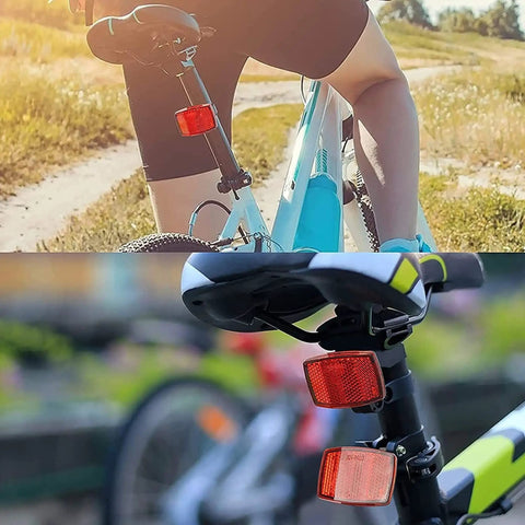 Cyclist with 2 Pack Bike Front And Rear Reflectors Kit For Mountain Bikes on seat post, enhancing visibility.