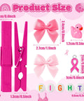 Breast Cancer Awareness Duck Cheer Pins Kit for Volleyball Squad and Team Spirit Crafting Includes 60 Rose Red Wooden Clothespins 60 Rose Red Mini Ducks 60 Pink Ribbon Charms 60 Ribbon Bows Five Bags of Letter Beads Fight and a Glue Tube. Pink clothespin, ribbon bow, duck, and charm sizes shown.