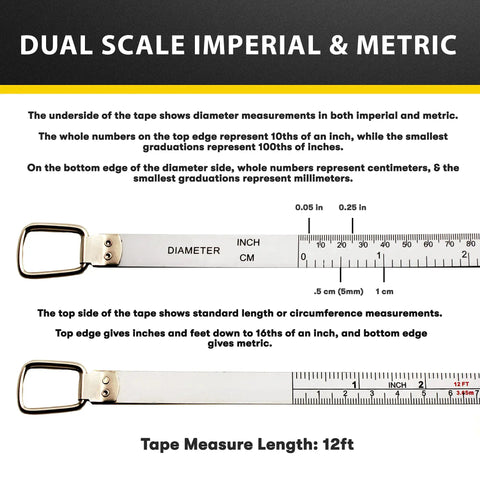 Diameter And Circumference Tape Measure For Easy Measuring Around Anything Handy Pocket Size OD Tool 12ft steel tape with scales