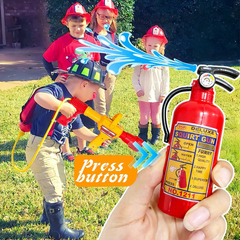 Super Cool Firefighter Water Gun Backpack Set for Kiddos Includes Long Range Hose Shooter and Mini Fire Extinguisher Squirter Hella Fun Summer Blast Kit for Kids Pool Parties and Yard Hangouts