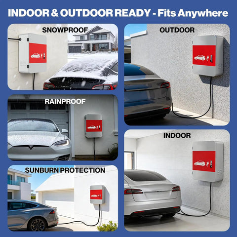 Heavy Duty Tesla Charger Enclosure Lock Box Featuring Rugged Wall Mount Security Sleek Cord Organizer And Rock Solid Weatherproof Cover For Model Y And Model 3 Game Changer in various settings including indoor, outdoor, snowproof, rainproof.