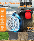 Close-up of all-terrain wheel for 70 Inch Extender Collapsible Wagon With Extended Tailgate For Beefy Heavy-Duty Transport