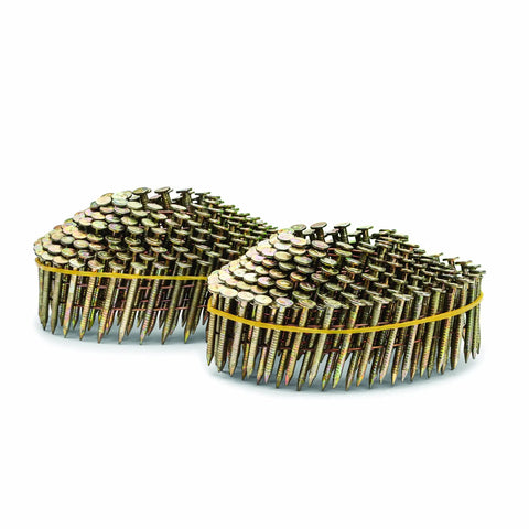 One Inch Electro Galvanized Ring Shank Cap Nails With Tough Plastic Collated Heads For Dead Nuts Underlayment Grip On Outdoor Decks Fits Cn100b And Cn100 Cap Nailers Flawlessly, stacked coils.