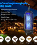 2 In 1 Cordless Bug Zapper Outdoor Rechargeable Mosquito Killer Lamp on patio at night with glowing UV light, black design