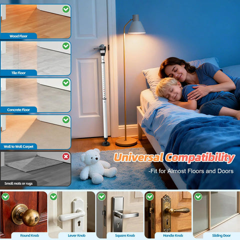Heavy Duty Door Security Bar Adjustable Up To 47 Inches Sliding Door Lock Stick Burglar Protection Withstanding 400 Lbs Force For Home Apartment Hotel Ideal For Women Seniors Kids And Pets 1 Piece installed in bedroom