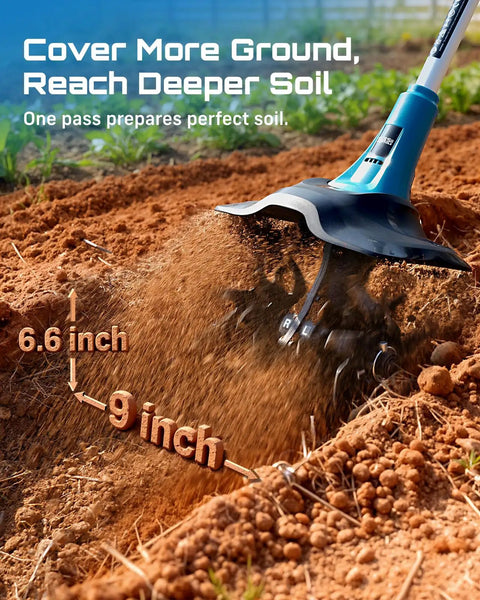 Cordless Tiller Cultivator For Gardening, 20V With Dual 4Ah Batteries, 9 Inch Tilling Width And 6.6 Inch Depth in action