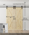 Unfinished 30x84 Inch Double Barn Door With 10ft Sliding Hardware Kit Included, solid spruce wood, installed view