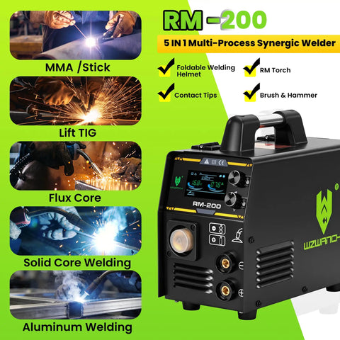 200 Amp Aluminum MIG Welder Dual Voltage 110V And 220V Beefy 5 In 1 Multiprocess Welder with display and controls