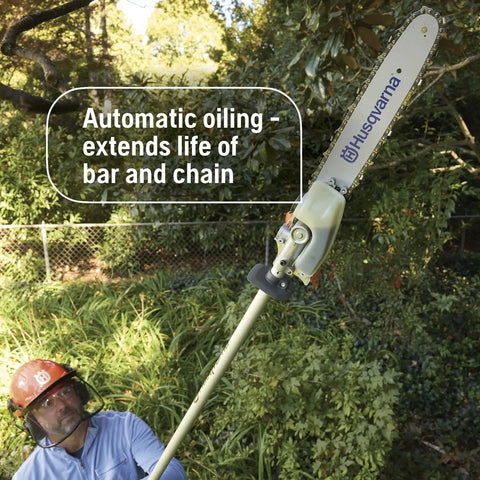 Gas Pole Saw With Ten Foot Reach For High Branches And Limbs Up To Eight Inches Thick Auto Oiling Bar And Chain X Cut Chain